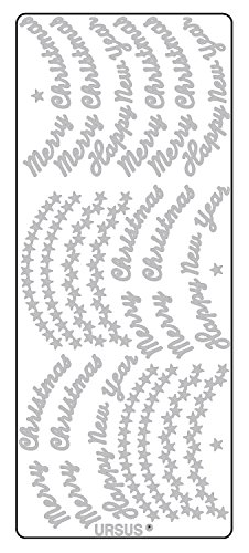 Ursus 59310061 - Kreativ Sticker, Merry Christmas, silber, 5 Blatt, selbstklebend, Ideal zur Kartengestaltung und zum Dekorieren von Geschenken, Stickerbogen ca. 10 x 23 cm von Ursus