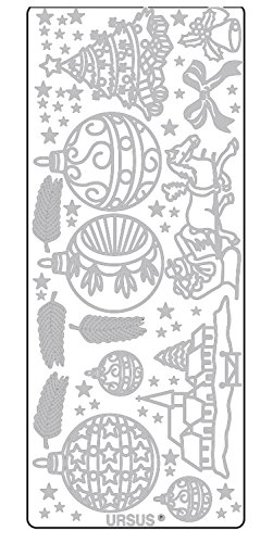 Ursus 59310063 - Kreativ Sticker, Weihnachten 2, silber, 5 Blatt, selbstklebend, Ideal zur Kartengestaltung und zum Dekorieren von Geschenken, Stickerbogen ca. 10 x 23 cm von Ursus