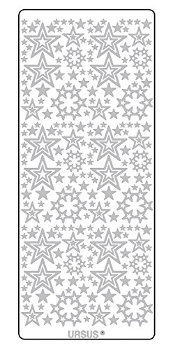 Ursus 59310065 - Kreativ Sticker, Sterne 1, silber, 5 Blatt, selbstklebend, Ideal zur Kartengestaltung und zum Dekorieren von Geschenken, Stickerbogen ca. 10 x 23 cm von Ursus
