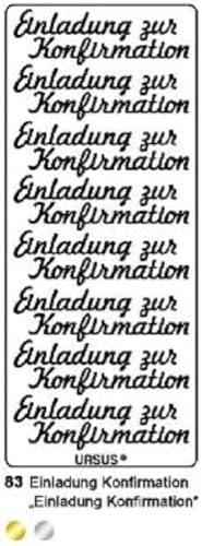 Ursus 59310083 - Kreativ Sticker, Einladung Konfirmation, silber, 5 Blatt, selbstklebend, Ideal zur Kartengestaltung und zum Dekorieren von Geschenken, Stickerbogen ca. 10 x 23 cm von Ursus