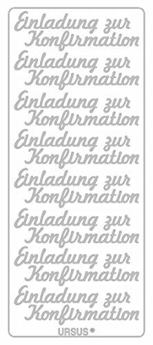 Ursus 59310083 - Kreativ Sticker, Einladung Konfirmation, silber, 5 Blatt, selbstklebend, Ideal zur Kartengestaltung und zum Dekorieren von Geschenken, Stickerbogen ca. 10 x 23 cm von Ursus