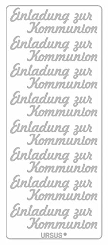 Ursus 59310084 - Kreativ Sticker, Einladung Kommunion, silber, 5 Blatt, selbstklebend, Ideal zur Kartengestaltung und zum Dekorieren von Geschenken, Stickerbogen ca. 10 x 23 cm von Ursus