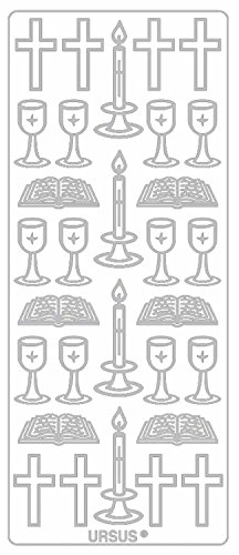 Ursus 59310097 - Kreativ Sticker, Christliche Symbole, silber, 5 Blatt, selbstklebend, Ideal zur Kartengestaltung und zum Dekorieren von Geschenken, Stickerbogen ca. 10 x 23 cm von Ursus