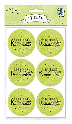 Ursus 59510012F - Sticker Einladung zu meiner Kommunion, apfelgrün, 24 Stück, selbstklebend, Durchmesser ca. 4,8 cm, ideal für Scrapbookung, Kartengestaltung und zur Dekoration von Ursus