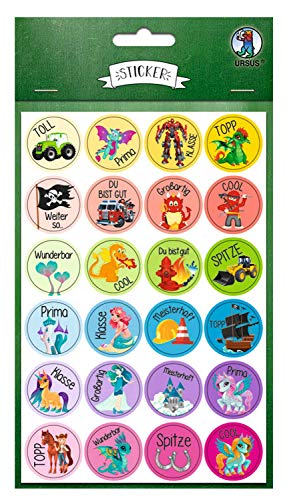 Ursus 59510020F - Sticker, Motivation, 96 Sticker mit motivierenden Worten für Kinder, Durchmesser ca. 2,5 cm, selbstklebend, ideal für Scrapbookung, Kartengestaltung und zur Dekoration von Ursus