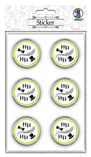 Ursus 59530003F - Sticker Hochzeit, 24 Stück, Aufkleber mit Schriftzug Mr & Mrs, selbstklebend, folienveredelt, Durchmesser ca. 4,8 cm, ideal zum Verzieren von Karten, Scrapbooking, und Geschenken von Ursus