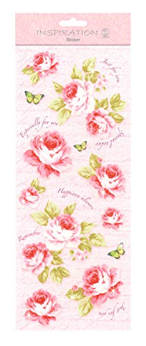 Ursus 59700007 - Flat Sticker, Flowers, rosa, flache gut haftende Sticker, teilweise mit Glittereffekt, selbstklebend, zum Verzieren von Grußkarten, Scrapbooking und für andere Bastelarbeiten von Ursus