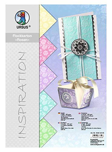 Ursus 60404699 - Flockkarton, Rosen, Pastell, DIN A4, 220 g/qm, 5 Blatt in verschiedenen Farben, durchgefärbt, einseitig mit weißem Flock veredelt, ideal für kreatives Basteln Ursus 60404699 - Flockkarton, Rosen, Pastell, DIN A4, 220 g/qm, 5 Blatt in verschiedenen Farben, durchgefärbt, einseitig mit weißem Flock veredelt, ideal für kreatives Basteln von Ursus