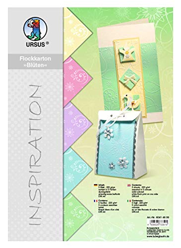 Ursus 60414699 - Flockkarton, Blüten, Pastell, DIN A4, 220 g/qm, 5 Blatt in verschiedenen Farben, durchgefärbt, einseitig mit weißem Flock veredelt, ideal für kreatives Basteln Ursus 60414699 - Flockkarton, Blüten, Pastell, DIN A4, 220 g/qm, 5 Blatt in verschiedenen Farben, durchgefärbt, einseitig mit weißem Flock veredelt, ideal für kreatives Basteln von Ursus