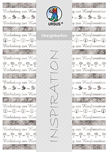 Ursus 60804601 - Designkarton, Bordüren, Konfirmation, DIN A4, 200 g/qm, 5 Blatt, mit Banderole, Vorderseite mit Heißfolie in silber veredelt, ideal für kreatives Basteln von Ursus