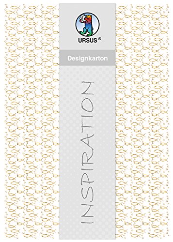 Ursus 60844605 - Designkarton, Fische, gold, DIN A4, 200 g/qm, 5 Blatt, mit Banderole, Vorderseite mit Heißfolie in gold veredelt, ideal für kreatives Basteln von Ursus