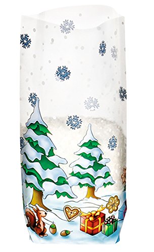 Ursus 6120000 - Geschenk Bodenbeutel, Weihnachten, 10 Stück, aus lebensmittelechter Folie, ca. 14,5 x 23,5 cm, transparent, bedruckt, ideal für kleine Überraschungen von Ursus