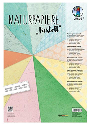 Ursus 61610001 - Naturpapiere Pastell, 10 Blatt, in verschiedenen Größen, Farben und Qualitäten, mit Bananenpapier, Muschelpapier, Mikado und Lace Paper, für kreative Bastelarbeiten, bunt Ursus 61610001 - Naturpapiere Pastell, 10 Blatt, in verschiedenen Größen, Farben und Qualitäten, mit Bananenpapier, Muschelpapier, Mikado und Lace Paper, für kreative Bastelarbeiten, bunt von Ursus