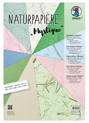 Ursus 61610002 - Naturpapiere Mystique, 10 Blatt, in verschiedenen Größen, Farben und Qualitäten, mit Mikado, Muschelpapier und Bambuspapier, für kreative Bastelarbeiten, bunt von Ursus
