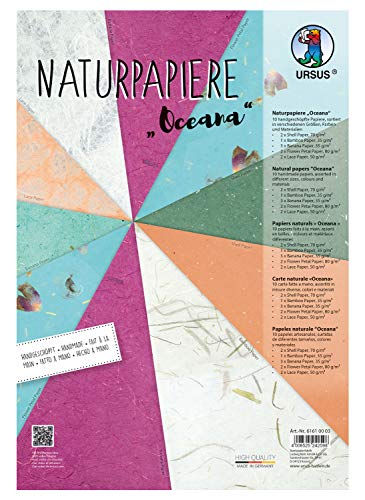 Ursus 61610003 - Naturpapiere Oceana, 10 Blatt, in verschiedenen Größen, Farben und Qualitäten, mit Bambuspapier, Muschelpapier, Lace Paper, Blütenpapier und Bananenpapier, für kreative Bastelarbeiten Ursus 61610003 - Naturpapiere Oceana, 10 Blatt, in verschiedenen Größen, Farben und Qualitäten, mit Bambuspapier, Muschelpapier, Lace Paper, Blütenpapier und Bananenpapier, für kreative Bastelarbeiten von Ursus