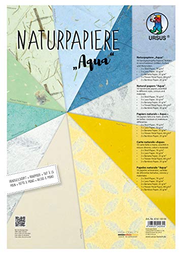Ursus 61610004 - Naturpapiere Aqua, 10 Blatt, in verschiedenen Größen, Farben und Qualitäten, mit Blütenpapier, Muschelpapier, Bananenpapier Bambuspapier und Lace Paper, für kreative Bastelarbeiten Ursus 61610004 - Naturpapiere Aqua, 10 Blatt, in verschiedenen Größen, Farben und Qualitäten, mit Blütenpapier, Muschelpapier, Bananenpapier Bambuspapier und Lace Paper, für kreative Bastelarbeiten von Ursus