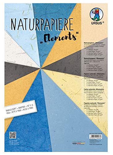 Ursus 61610006 - Naturpapiere Elements, 10 Blatt, in verschiedenen Größen, Farben und Qualitäten, mit Muschelpapier und Bambuspapier, Mikado und Bananenpapier, für kreative Bastelarbeiten, bunt Ursus 61610006 - Naturpapiere Elements, 10 Blatt, in verschiedenen Größen, Farben und Qualitäten, mit Muschelpapier und Bambuspapier, Mikado und Bananenpapier, für kreative Bastelarbeiten, bunt von Ursus