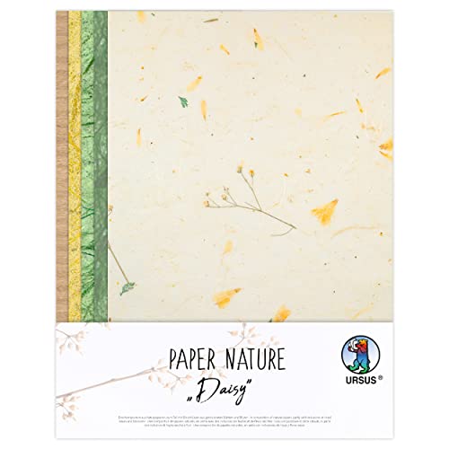 Ursus 61620002 - Naturpapiere Daisy, 10 Blatt, 23 x 33 cm, mit Graspapier und Strohseide, für kreative Bastelarbeiten von Ursus