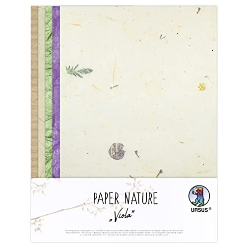 Ursus 61620003 - Naturpapiere Viola, 10 Blatt, 23 x 33 cm, mit Graspapier und Strohseide, für kreative Bastelarbeiten von Ursus