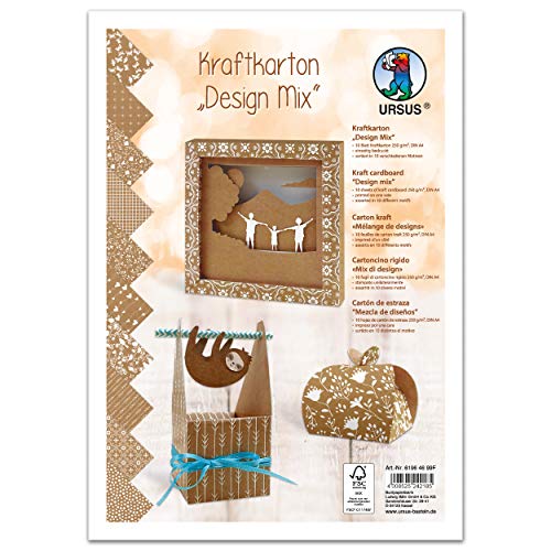 Ursus 61964699F - Kraftkarton Design Mix, DIN A4, 10 Blatt in verschiedenen Motiven, 250g/qm, einseitig Bedruckt, Basteln und Gestalten von Karten, Umschlägen, Etiketten, Anhänger, braun/weiß Ursus 61964699F - Kraftkarton Design Mix, DIN A4, 10 Blatt in verschiedenen Motiven, 250g/qm, einseitig Bedruckt, Basteln und Gestalten von Karten, Umschlägen, Etiketten, Anhänger, braun/weiß von Ursus