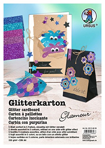 Ursus 62124699F - Glitterkarton Glamour, DIN A4, 330 g/qm, 5 Blatt, sortiert in 5 Farben, mehrfarbig Ursus 62124699F - Glitterkarton Glamour, DIN A4, 330 g/qm, 5 Blatt, sortiert in 5 Farben, mehrfarbig von Ursus