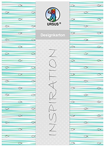 Ursus 62174602 - Designkarton Jesus Aqua, Streifen, DIN A4, 200 g/qm, 5 Blatt mit Banderole, einseitig bedruckt, folienveredelt in silber, ideal für kreatives Basteln von Ursus