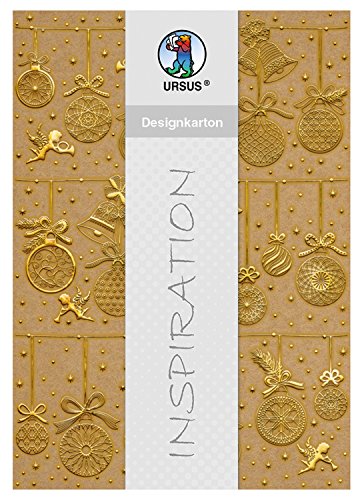 Ursus 62254601F - Designkarton Weihnachten, Weihnachtskugeln, gold, DIN A4, 5 Blatt, 250 g/qm, einseitig bedruckt, folienveredelt, ideal für weihnachtliche Kartengestaltung und kreatives Basteln von Ursus