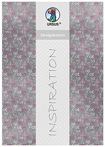 Ursus 62274602F - Designkarton Religion, pink/grau, DIN A4, 5 Blatt, 200 g/qm, einseitig bedruckt, folienveredelt, ideal als Einladungs und Danksagungskarten oder für kreative Bastelarbeiten von Ursus