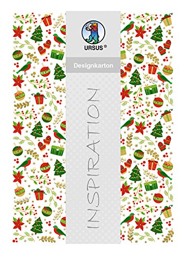 Ursus 62404604F - Designkarton, Weihnachtliches Motiv, DIN A4, 25 Blatt, 200 g/qm, einseitig bedruckt, folienveredelt in gold, Motiv 04, ideal für weihnachtliche Bastelarbeiten von Ursus