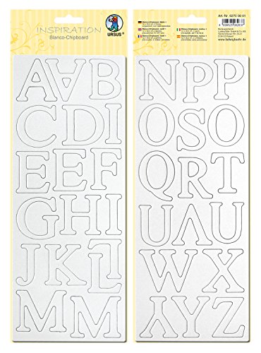 Ursus 62700001 - Blanco Chipboard, Buchstaben, ca. 12 x 30,5 cm, 2 Blatt, mit Papier einseitig kaschierter Graukarton, ideal für kreatives Basteln von Ursus