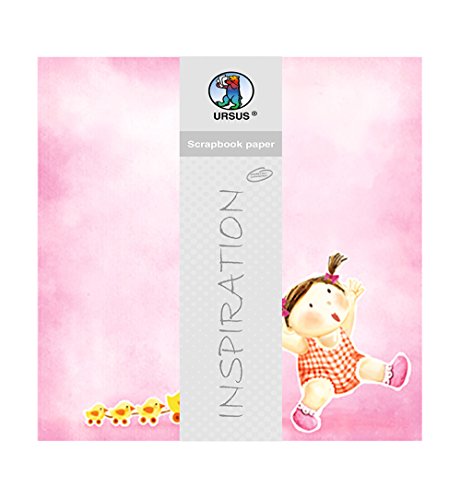 Ursus 703000101 - Premium Glitter Scrapbook paper, Baby girl, ca. 30,5 x 30,5 cm, 190 g/qm, 5 Blatt mit Banderole, beidseitig bedruckt, Vorderseite mit Glitter veredelt, Motiv 101 von Ursus