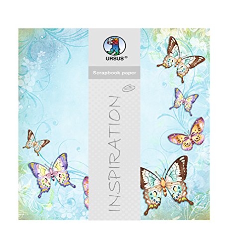 Ursus 70300073 - Premium Glitter Scrapbook paper, Schmetterlinge, ca. 30,5 x 30,5 cm, 190 g/qm, 5 Blatt, mit Banderole, beidseitig mit verschiedenen Motiven bedruckt, Vorderseite mit Glitter veredelt von Ursus