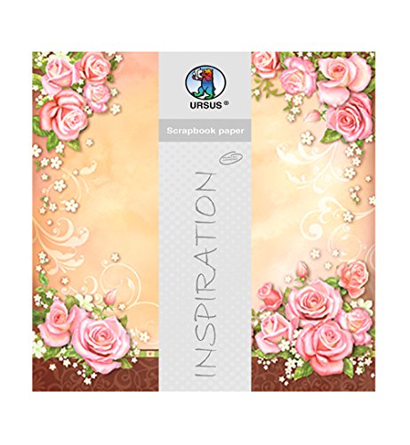 Ursus 70300080 - Premium Glitter Scrapbook paper, Rosen, ca. 30,5 x 30,5 cm, 190 g/qm, 5 Blatt, mit Banderole, beidseitig mit verschiedenen Motiven bedruckt, Vorderseite mit Glitter veredelt von Ursus