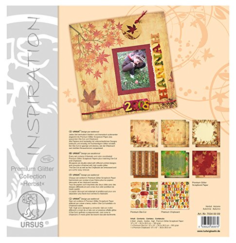 Ursus 70340009 - Premium Glitter Collection, Herbst, ca. 30,5 x 30,5 cm, Papiere und Accessoires für kreatives Gestalten von Ursus