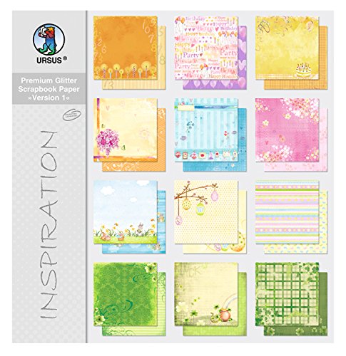 Ursus 70350099 - Premium Glitter Scrapbook paper Block, Version 1, ca. 30,5 x 30,5 cm, 190 g/qm, 12 Blatt in 12 Motiven, beidseitg mit verschiedenen Motiven bedruckt, Vorderseite mit Glitter veredelt Ursus 70350099 - Premium Glitter Scrapbook paper Block, Version 1, ca. 30,5 x 30,5 cm, 190 g/qm, 12 Blatt in 12 Motiven, beidseitg mit verschiedenen Motiven bedruckt, Vorderseite mit Glitter veredelt von Ursus