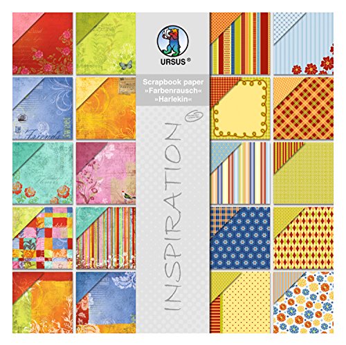 Ursus 70890099 - Scrapbook paper Block, Farbenrausch/Harlekin, ca. 30,5 x 30,5 cm, 190 g/qm, 20 Blatt, beidseitig bedruckt, Vorder- und Rückseite in verschiedenen Motiven, säure und ligninfrei von Ursus