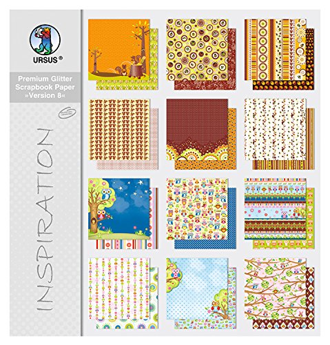Ursus 71640099 - Premium Glitter Scrapbook paper Block, Version 8, ca. 30,5 x 30,5 cm, 190 g/qm, 12 Blatt in 6 Motiven, beidseitig mit verschiedenen Motiven bedruckt, Vorderseite mit Glitter veredelt Ursus 71640099 - Premium Glitter Scrapbook paper Block, Version 8, ca. 30,5 x 30,5 cm, 190 g/qm, 12 Blatt in 6 Motiven, beidseitig mit verschiedenen Motiven bedruckt, Vorderseite mit Glitter veredelt von Ursus