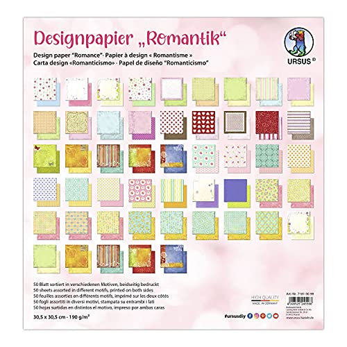 Ursus 71810099 - Design-Papier "Romantik", Mix mit 50 Blatt beidseitig bedrucktem Motiv-Papier, 190 g/m², 30,5 x 30,5 cm, Vorder- und Rückseite jeweils unterschiedlich bedruckt Ursus 71810099 - Design-Papier "Romantik", Mix mit 50 Blatt beidseitig bedrucktem Motiv-Papier, 190 g/m², 30,5 x 30,5 cm, Vorder- und Rückseite jeweils unterschiedlich bedruckt von Ursus