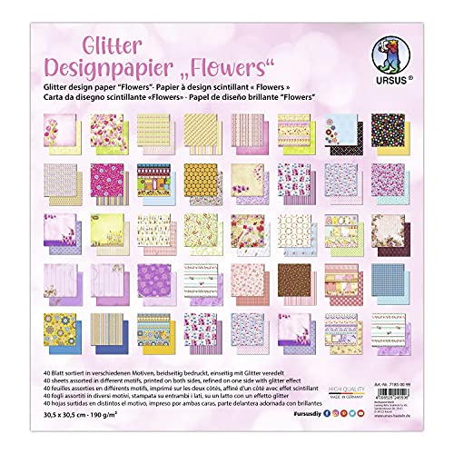 Ursus 71850099 - Glitter Design-Papier "Flowers", Mix mit 40 Blatt beidseitig bedrucktem Motiv-Papier, 190 g/m², 30,5 x 30,5 cm, Vorder- und Rückseite jeweils unterschiedlich bedruckt Ursus 71850099 - Glitter Design-Papier "Flowers", Mix mit 40 Blatt beidseitig bedrucktem Motiv-Papier, 190 g/m², 30,5 x 30,5 cm, Vorder- und Rückseite jeweils unterschiedlich bedruckt von Ursus