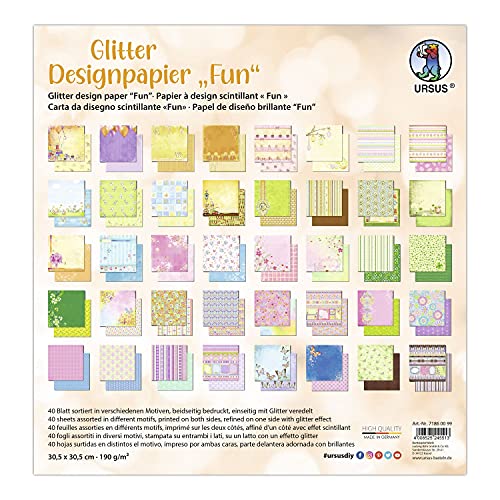 Ursus 71860099 - Glitter Design-Papier "Fun", Mix mit 40 Blatt beidseitig bedrucktem Motiv-Papier, 190 g/m², 30,5 x 30,5 cm, Vorder- und Rückseite jeweils unterschiedlich bedruckt Ursus 71860099 - Glitter Design-Papier "Fun", Mix mit 40 Blatt beidseitig bedrucktem Motiv-Papier, 190 g/m², 30,5 x 30,5 cm, Vorder- und Rückseite jeweils unterschiedlich bedruckt von Ursus