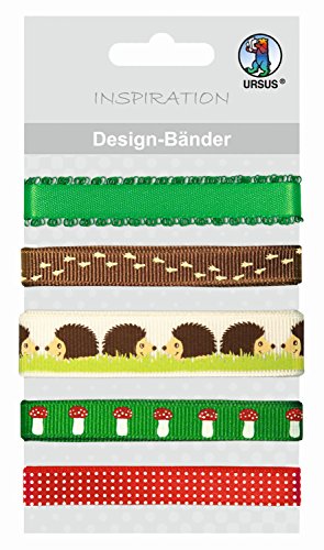 Ursus 74510022 - Design Bänder Glückspilz 2, Länge ca. 90 cm, Breite ca. 10 bis 16 mm, Bänder in 5 verschiedenen Motiven, zum Verzieren und Dekorieren von Karten und Scrapbooking von Ursus