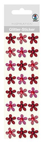 Ursus 75000003 - Glitter Sticker, Blüten, rot, 24 Stück, selbstklebend, einfach von der Folie abzuziehen, in verschiedenen Farbtönen, geeignet für Scrapbooking, Kartengestaltung und zur Dekoration von Ursus