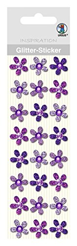 Ursus 75000005 - Glitter Sticker, Blüten, violett, 24 Stück, selbstklebend, einfach von der Folie abzuziehen, in verschiedenen Farbtönen, geeignet für Scrapbooking, Kartengestaltung und zur Dekoration von Ursus