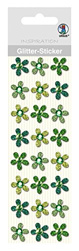 Ursus 75000007 - Glitter Sticker, Blüten, grün, 24 Stück, selbstklebend, einfach von der Folie abzuziehen, in verschiedenen Farbtönen, geeignet für Scrapbooking, Kartengestaltung und zur Dekoration von Ursus