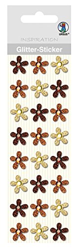 Ursus 75000008 - Glitter Sticker, Blüten, braun, 24 Stück, selbstklebend, einfach von der Folie abzuziehen, in verschiedenen Farbtönen, geeignet für Scrapbooking, Kartengestaltung und zur Dekoration von Ursus
