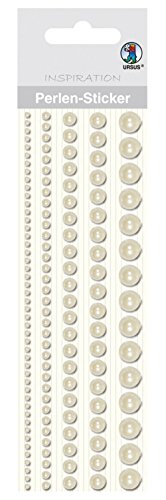 Ursus 75010001 - Perlen Sticker, Bordüren, rund, weiß, in 5 verschiedenen Größen, selbstklebend, einfach von der Folie abzuziehen von Ursus