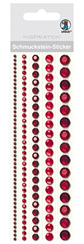 Ursus 75020003 - Schmuckstein Sticker, Bordüren, rund, rot, 5 Stück in verschiedenen Größen, selbstklebend, einfach von der Folie abzuziehen, in verschiedenen Farbtönen von Ursus