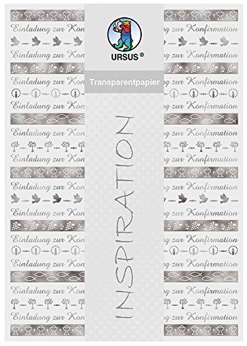 Ursus 76604601 - Transparentpapier, Bordüren, Konfirmation, DIN A4, 115 g/qm, 5 Blatt, Vorderseite mit Heißfolie in silber veredelt, mit Banderole von Ursus