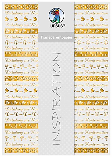 Ursus 76624601 - Transparentpapier, Bordüren, Konfirmation, DIN A4, 115 g/qm, 5 Blatt, Vorderseite mit Heißfolie in gold veredelt, mit Banderole von Ursus