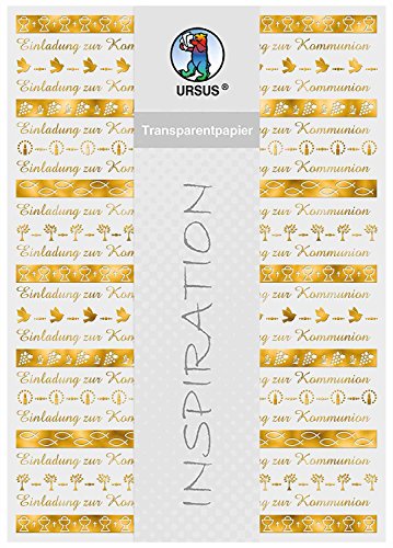 Ursus 76624602 - Transparentpapier, Bordüren, Kommunion, DIN A4, 115 g/qm, 5 Blatt, Vorderseite mit Heißfolie in gold veredelt, mit Banderole Ursus 76624602 - Transparentpapier, Bordüren, Kommunion, DIN A4, 115 g/qm, 5 Blatt, Vorderseite mit Heißfolie in gold veredelt, mit Banderole von Ursus